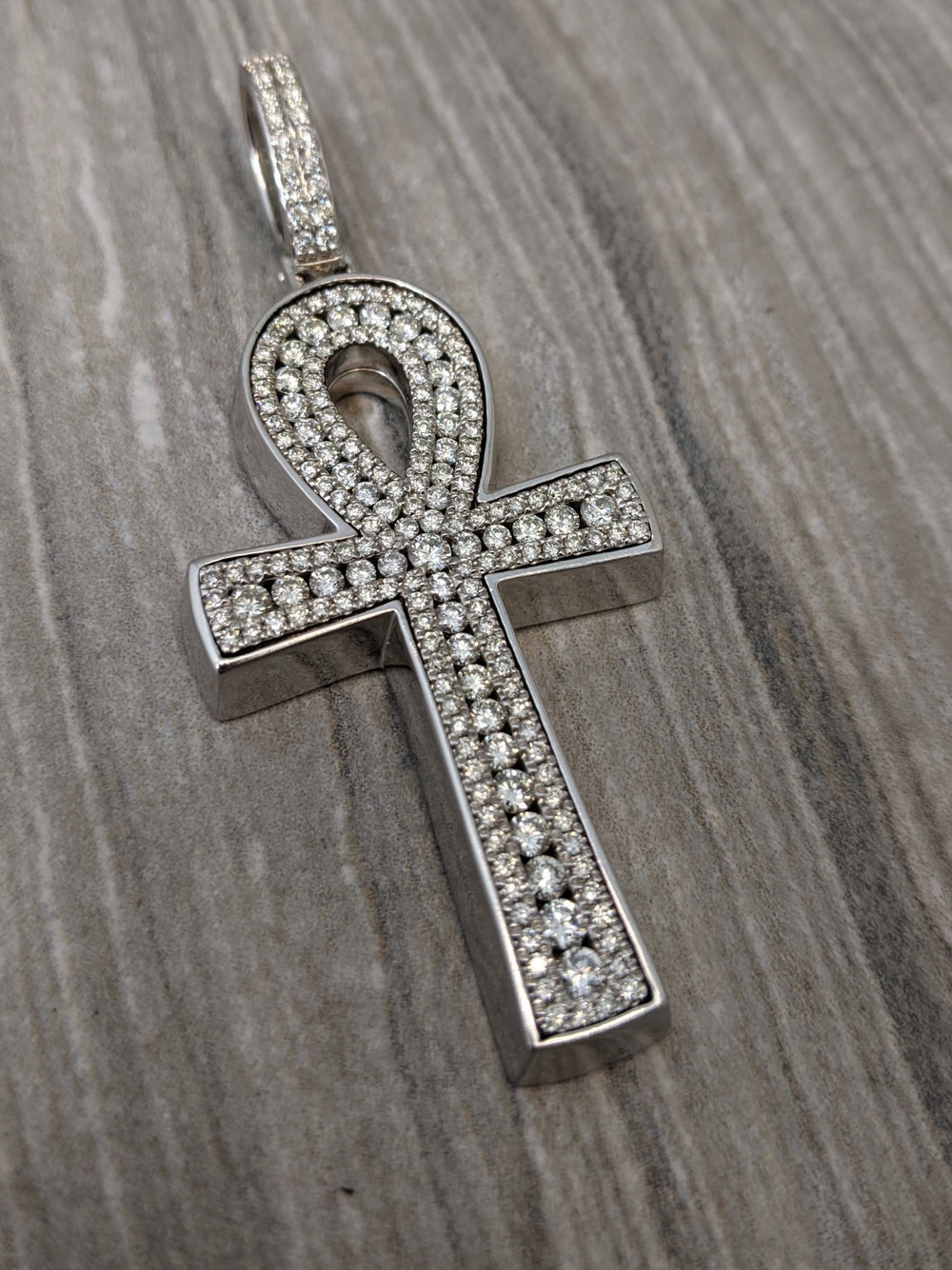 14k white gold and diamond ankh with 3 carats in diamonds - Elite Fine Jewelers
