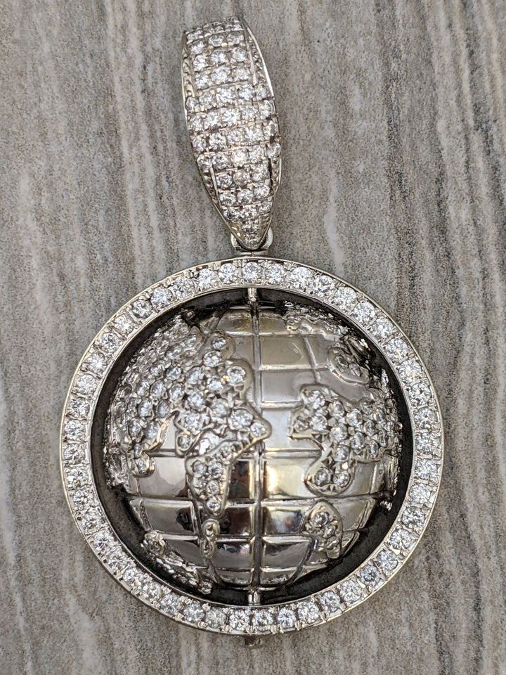 14k white gold and diamond globe pendant - Elite Fine Jewelers