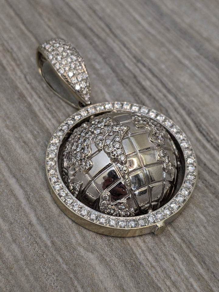 14k White Gold 3ctw Diamond Globe Pendant- Elite Fine Jewelers