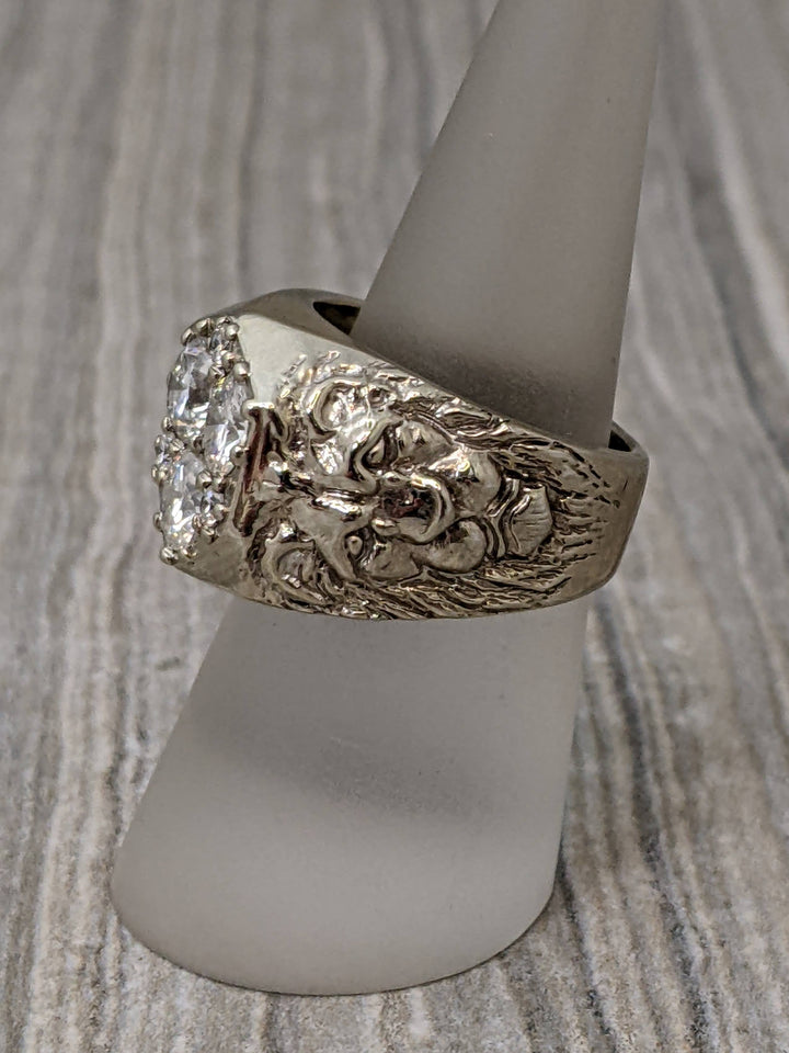 14k white gold and diamond pinky ring with lion design - Elite Fine Jewelers