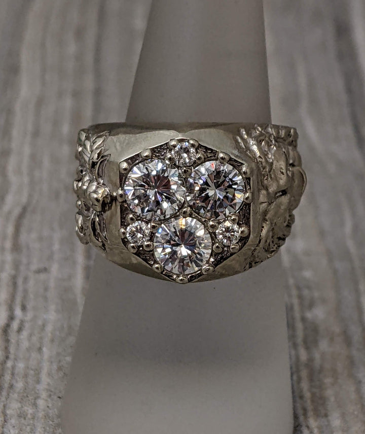 14k white gold and diamond pinky ring with lion design - Elite Fine Jewelers