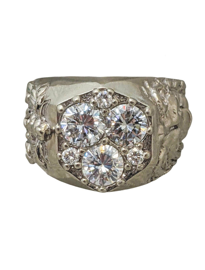 14k white gold and diamond pinky ring with lion design - Elite Fine Jewelers