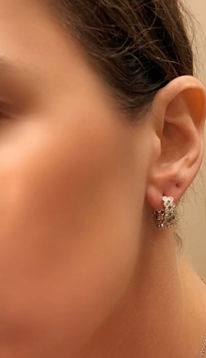 14K White Gold Diamond Huggies Earrings Bezel Set - Elite Fine Jewelers