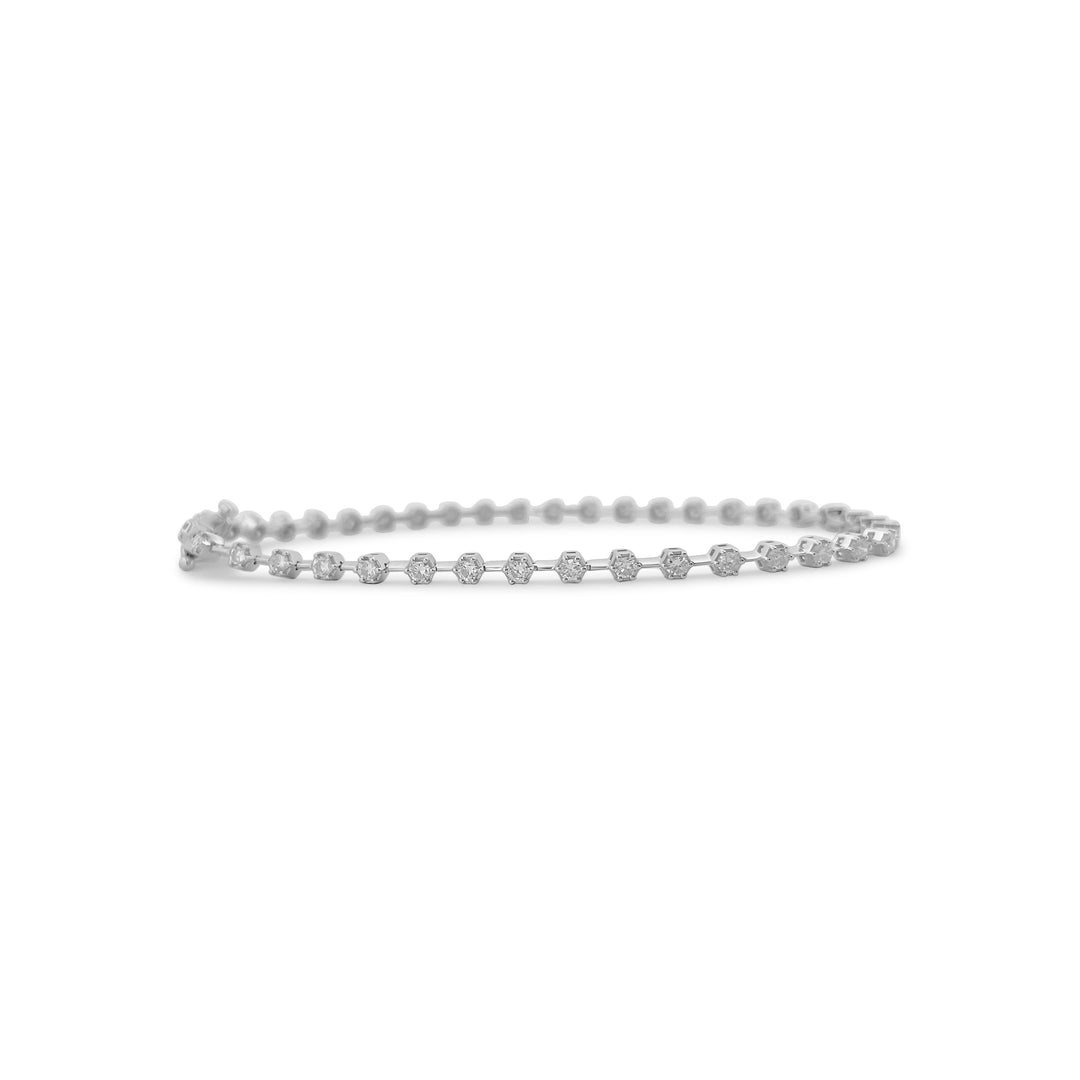 14k White Gold Hexagon Cut Diamond Bar Link Tennis Bracelet - Elite Fine Jewelers