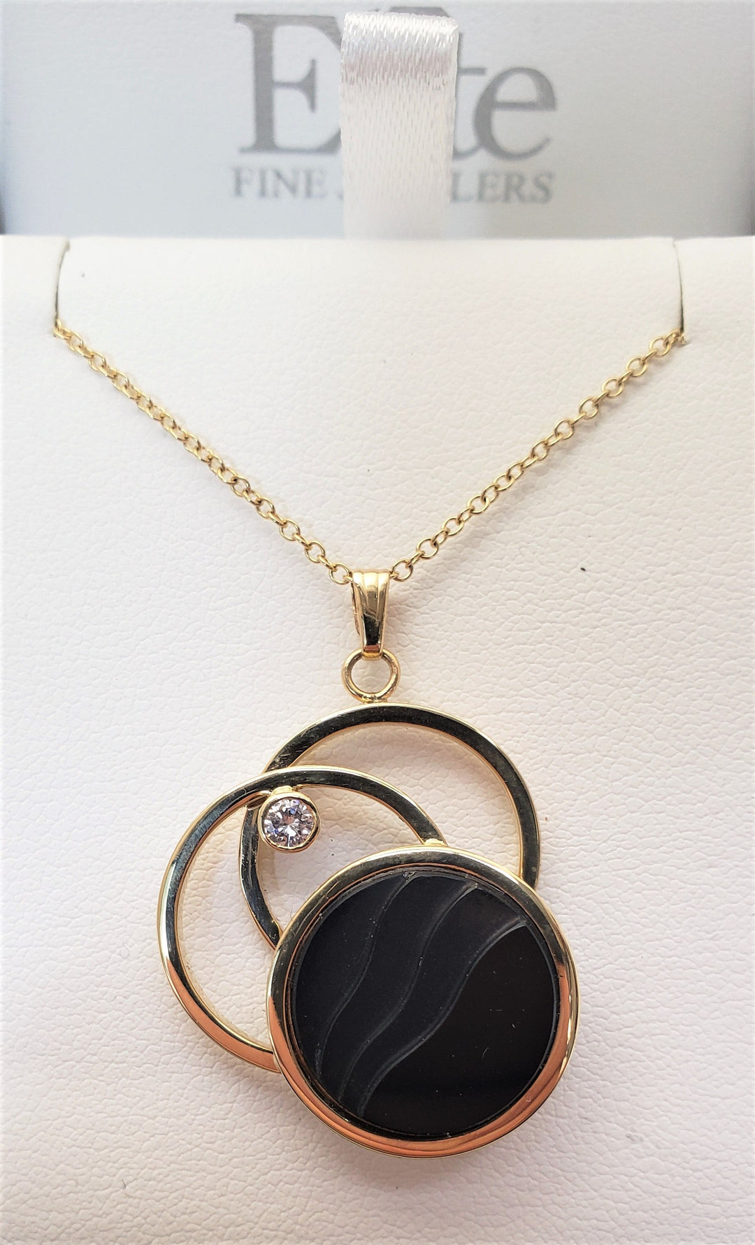 14k Yellow Gold Diamond and Black Onyx Pendant ( chain not included ) - Elite Fine Jewelers