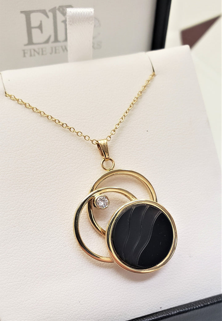 14k Yellow Gold Diamond and Black Onyx Pendant ( chain not included ) - Elite Fine Jewelers