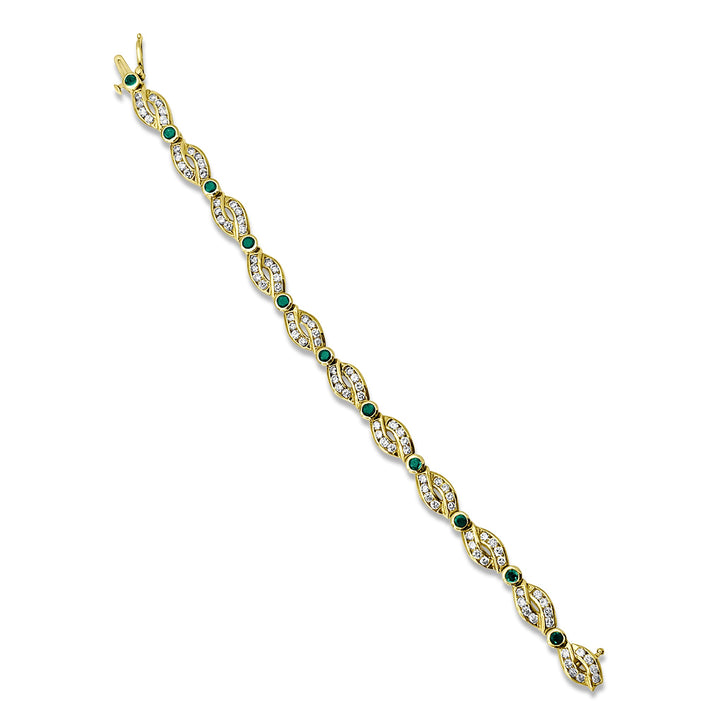 14k Yellow Gold Diamond and Emerald Tennis Bracelet. - Elite Fine Jewelers