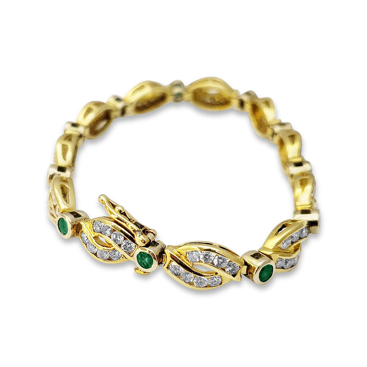 14k Yellow Gold Diamond and Emerald Tennis Bracelet. - Elite Fine Jewelers