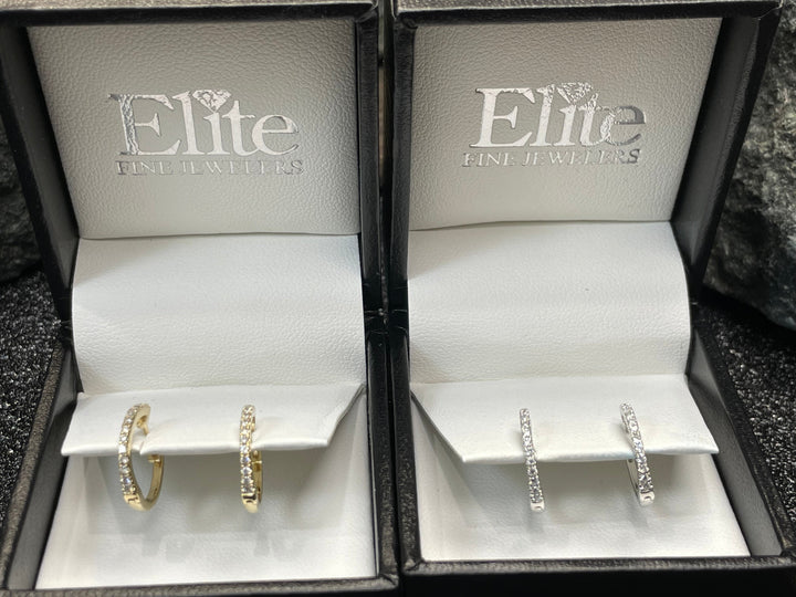 14kt Gold Dainty Diamond Huggie Earrings Small and Extra Small - Elite Fine Jewelers