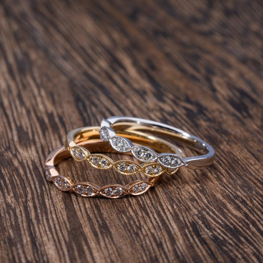 Stackable 14k gold diamond bands