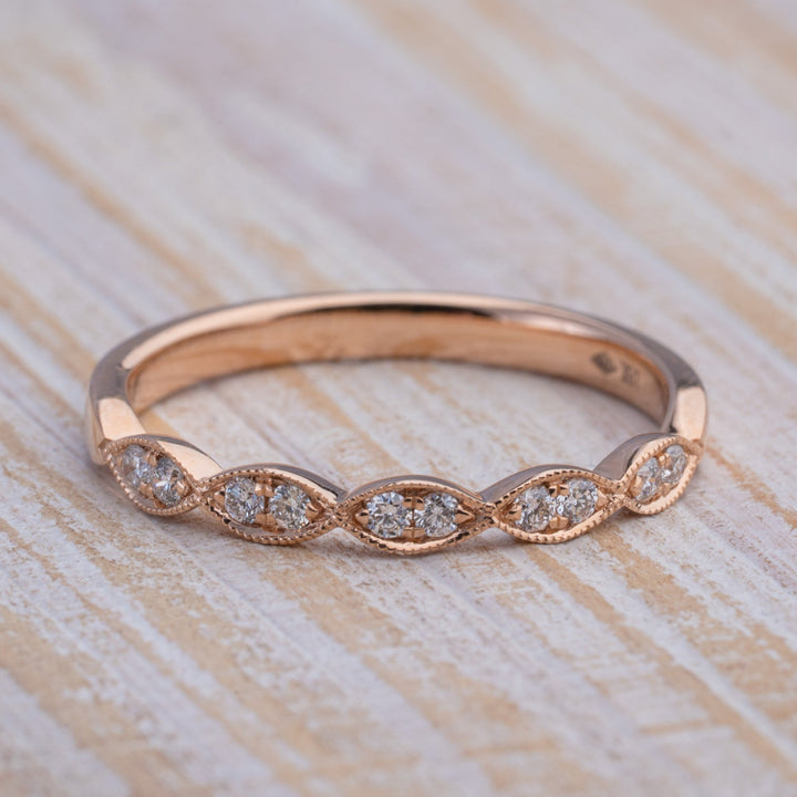18k Rose Gold Diamond Scalloped Wedding Bands