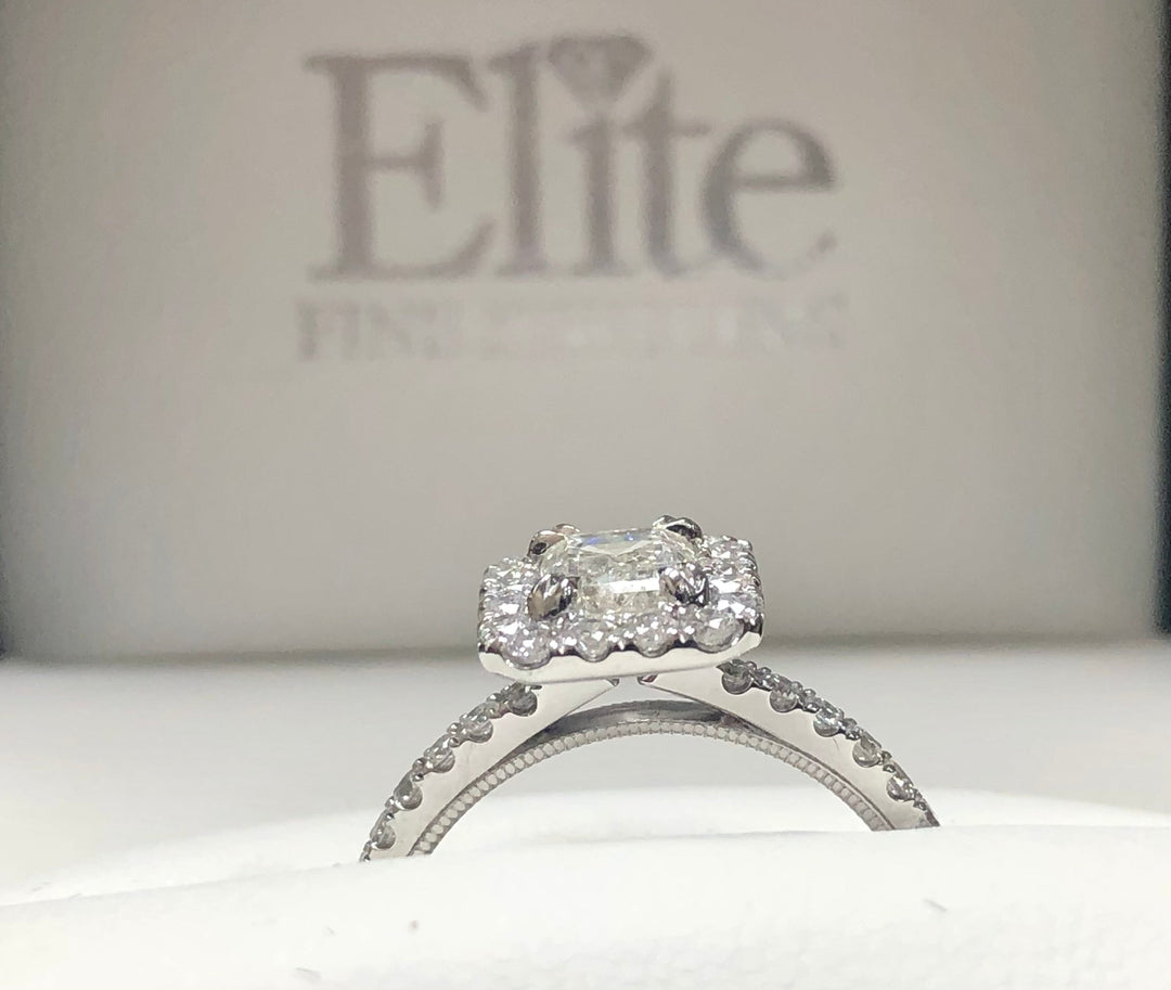 1.50 CTW Emerald Halo Diamond Engagement Ring - Elite Fine Jewelers