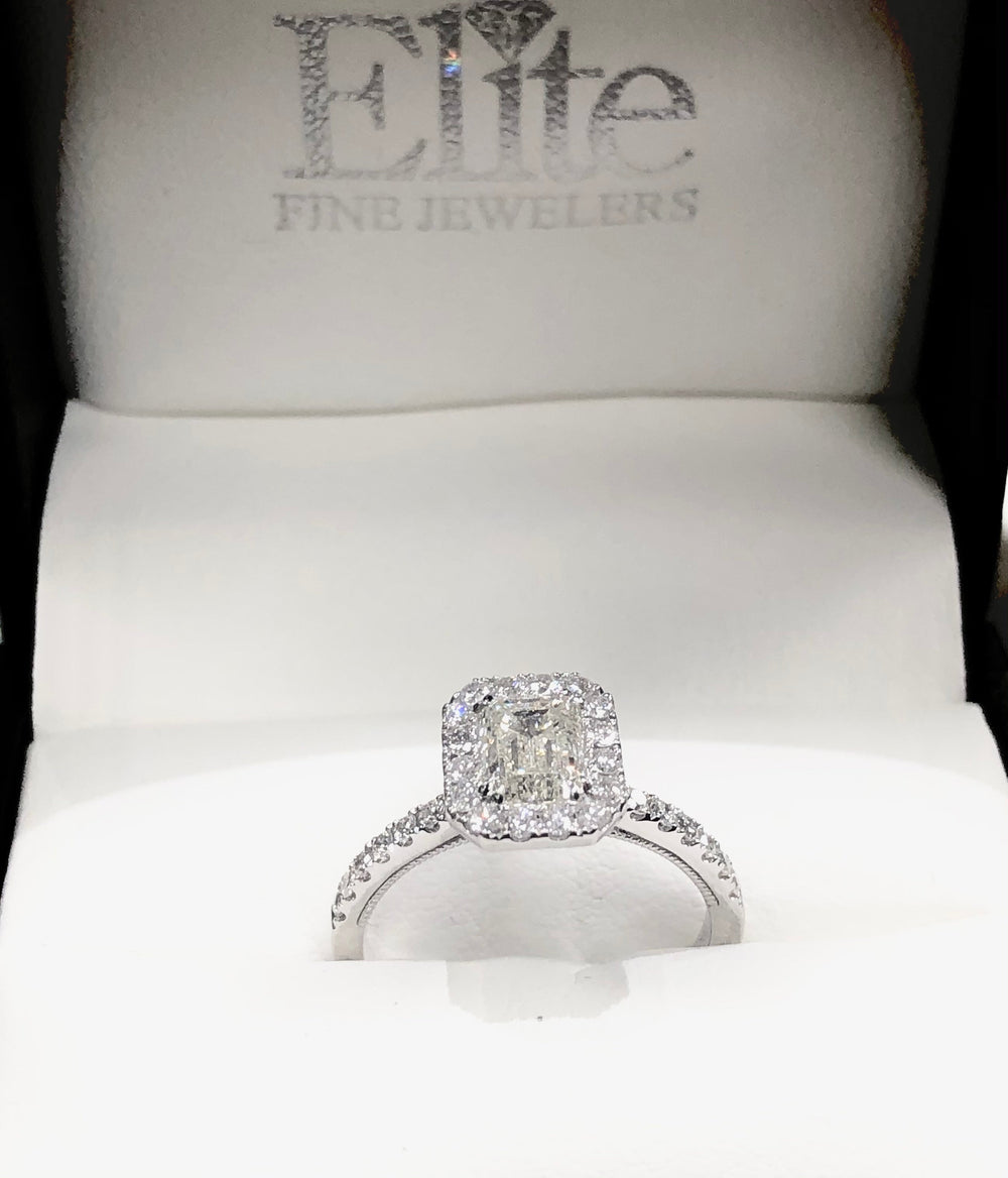 1.50 CTW Emerald Halo Diamond Engagement Ring - Elite Fine Jewelers
