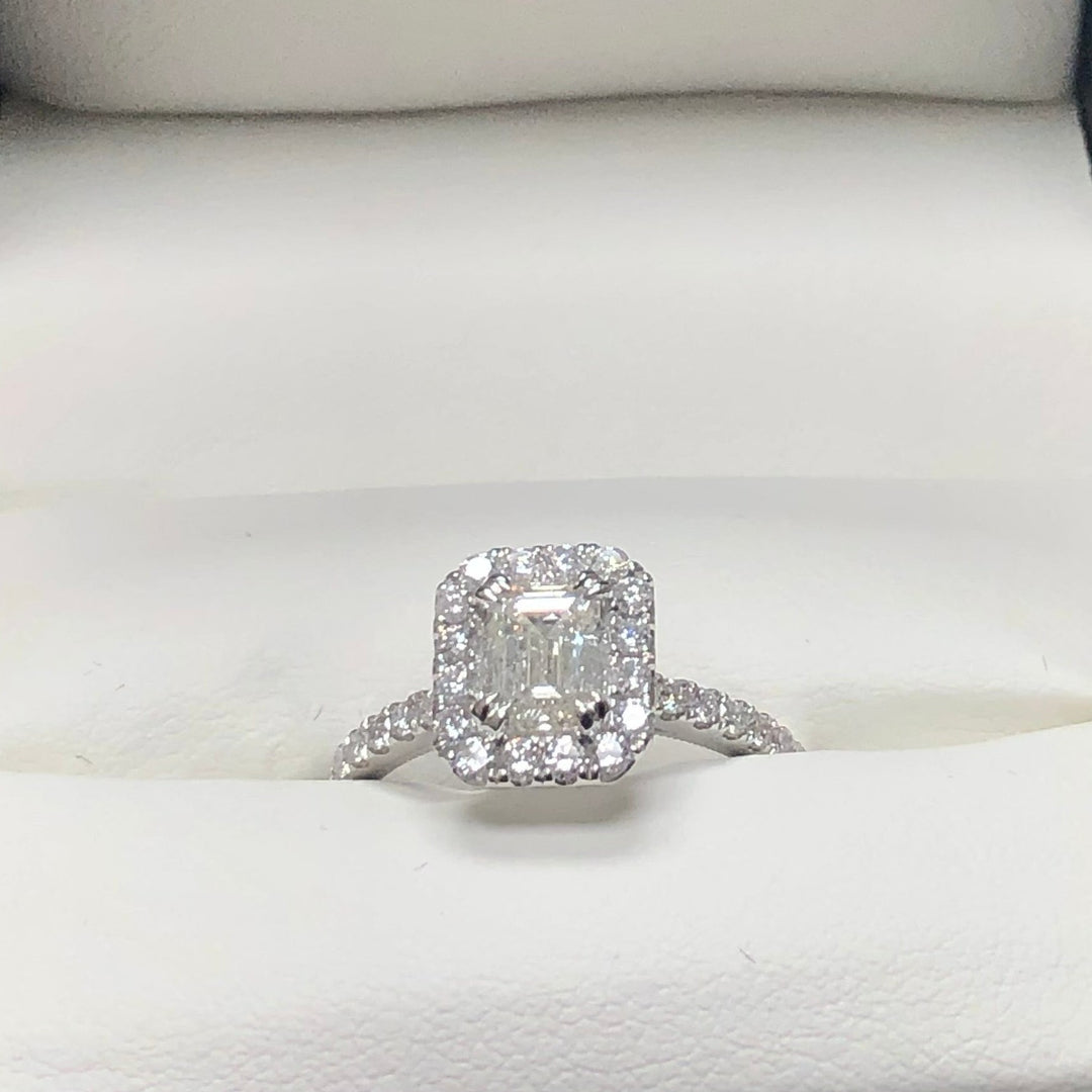 1.50 CTW Emerald Halo Diamond Engagement Ring - Elite Fine Jewelers