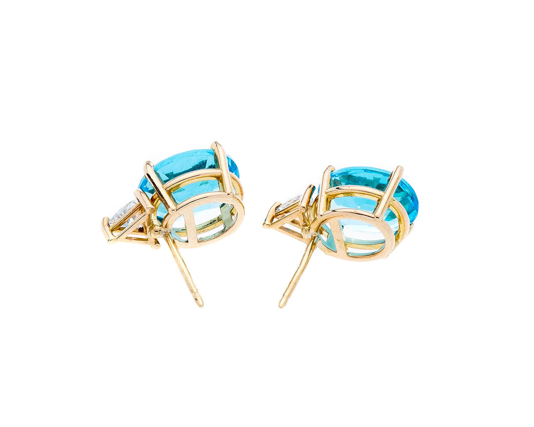 18 Karat Yellow Gold Blue Topaz and Diamond Earrings - Elite Fine Jewelers