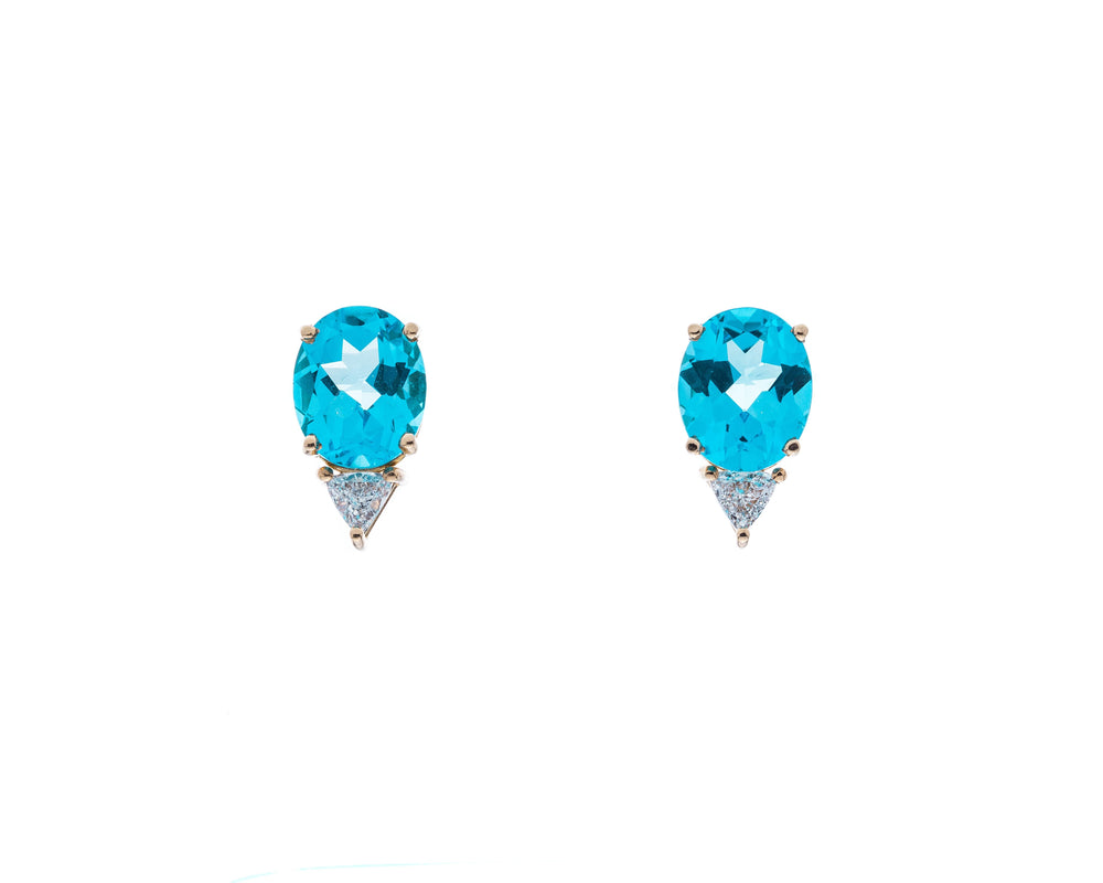 18 Karat Yellow Gold Blue Topaz and Diamond Earrings - Elite Fine Jewelers