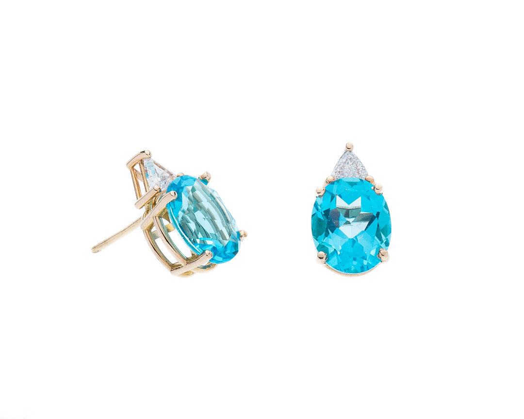 18 Karat Yellow Gold Blue Topaz and Diamond Earrings - Elite Fine Jewelers
