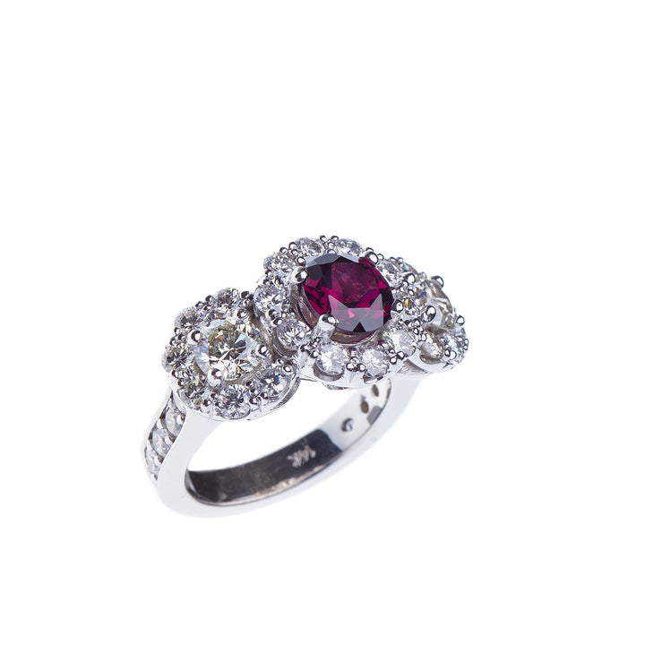 1.80ct Garnet and 3ct Diamond 14k White Gold Ring - Elite Fine Jewelers