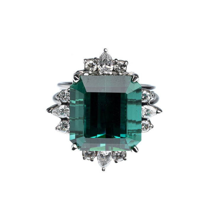 Incredible 18 Carat Tourmaline Ring Accented With Over 1 Carat in Diamonds