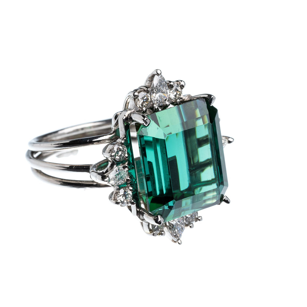 Incredible 18 Carat Tourmaline Ring Accented With Over 1 Carat in Diamonds