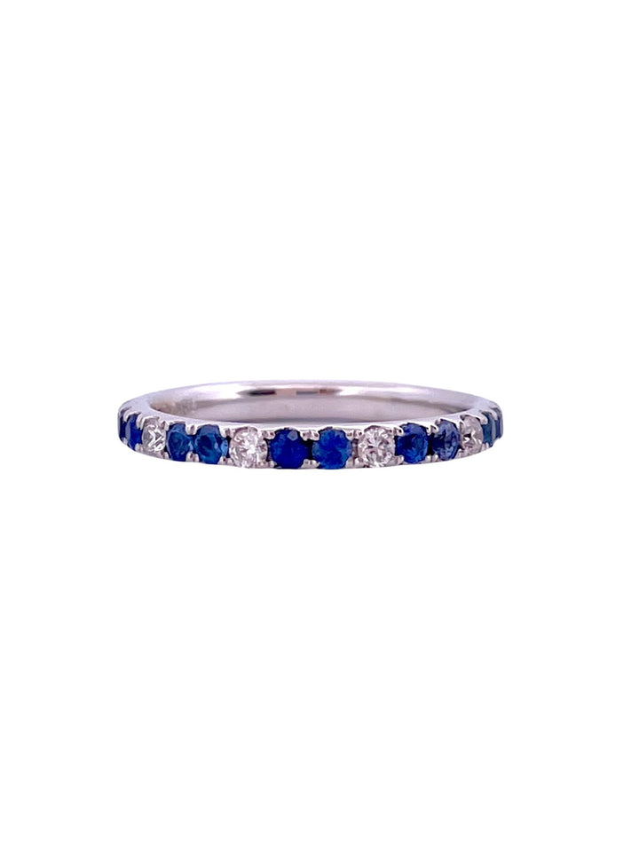 18k White Gold Blue Sapphire and Diamond Eternity Band - Elite Fine Jewelers