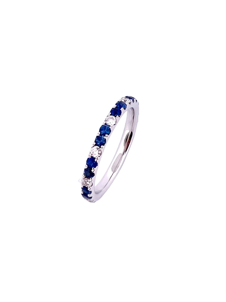 18k White Gold Blue Sapphire and Diamond Eternity Band - Elite Fine Jewelers
