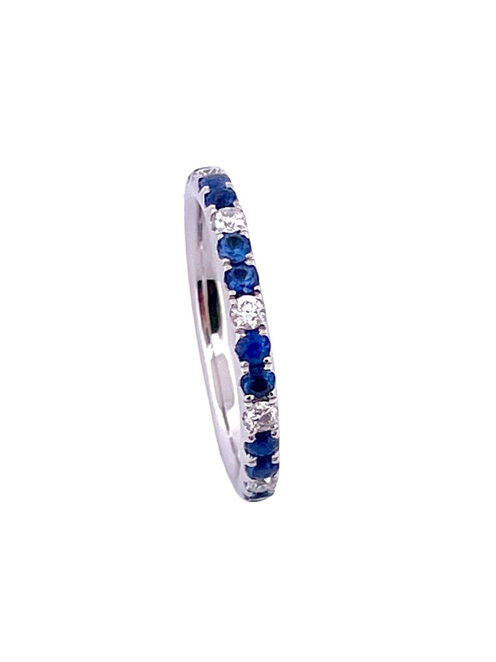 18k White Gold Blue Sapphire and Diamond Eternity Band - Elite Fine Jewelers