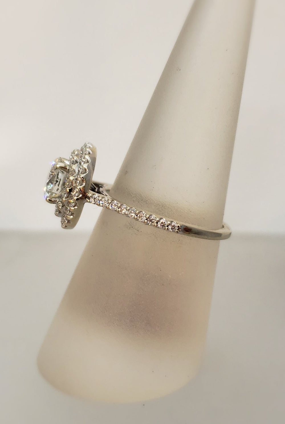 Double halo round brilliant diamond engagement ring