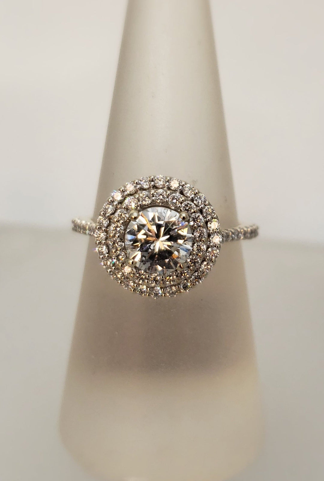 Double halo round brilliant diamond engagement ring