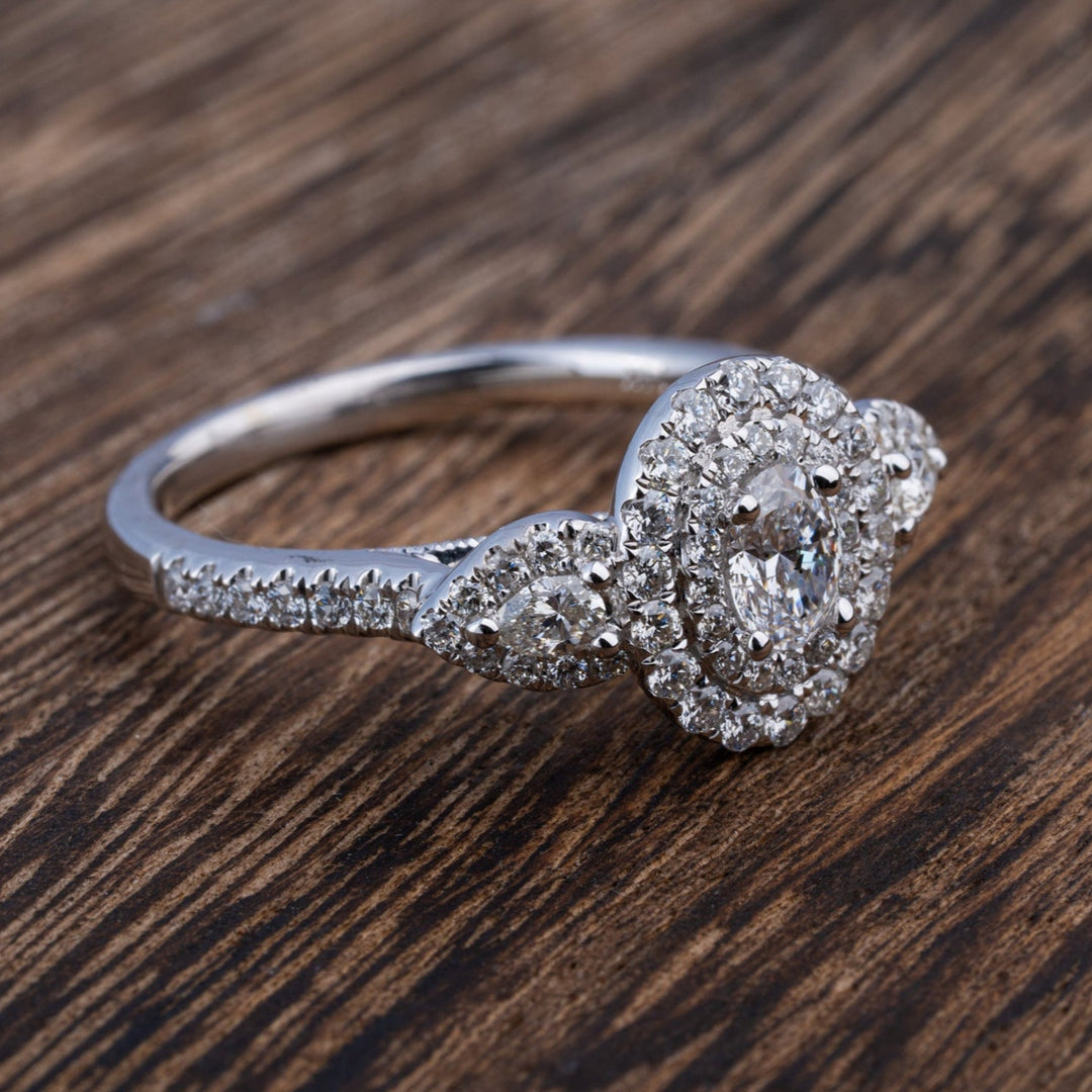 Oval Double Halo Engagement Ring 14K
