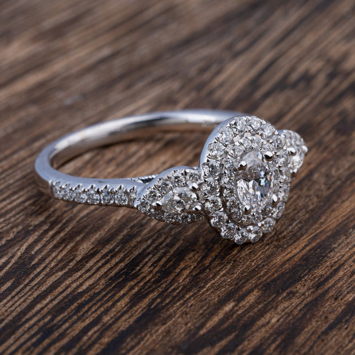 Oval Double Halo Engagement Ring 14K