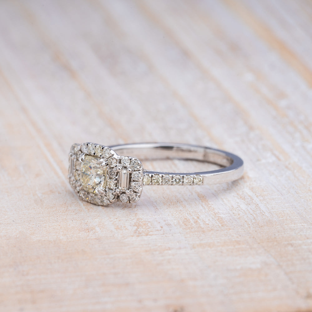 Diamond halo white gold engagement ring