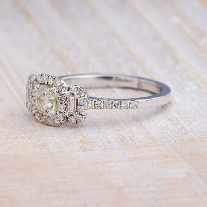 Diamond halo white gold engagement ring