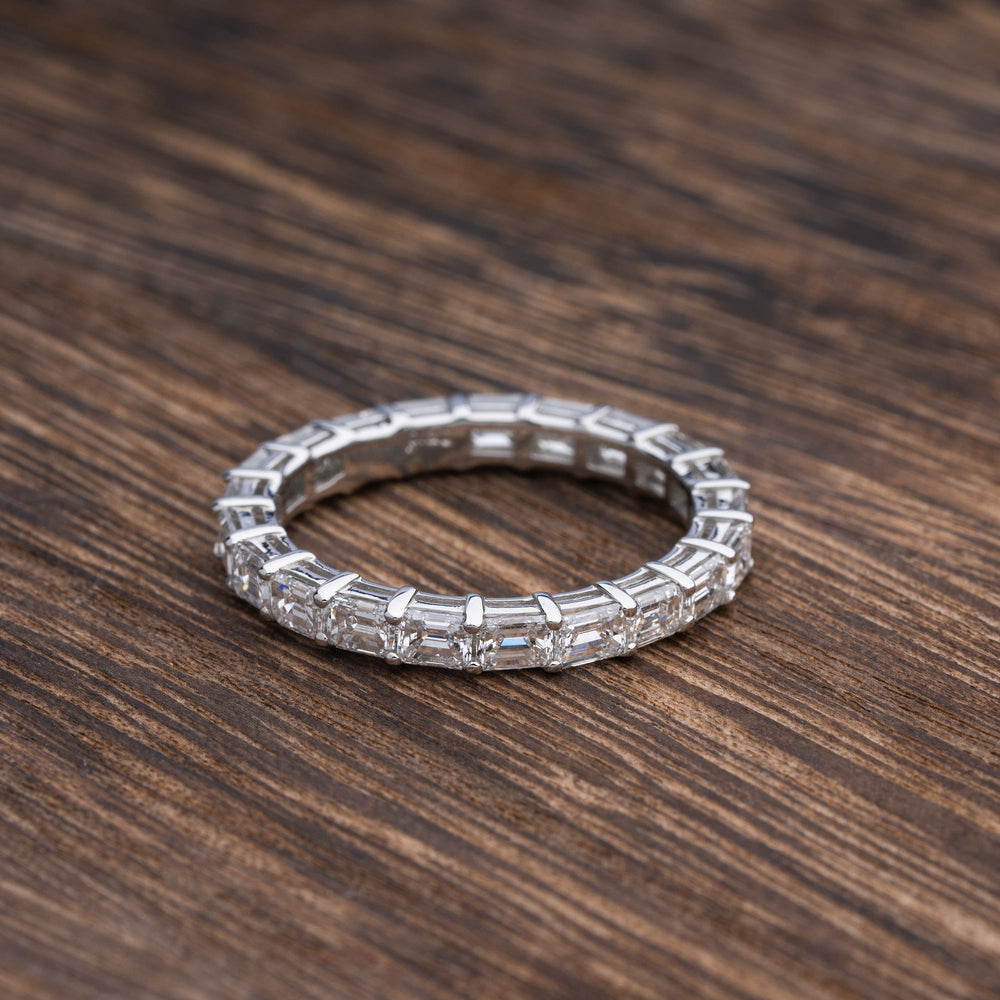East West Emerald Cut Eternity Band Platinum