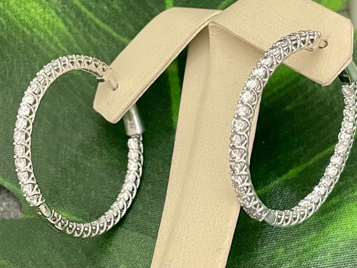 Beautiful 3 Carats Total Weight Diamond Inside-Out Hoop Earrings
