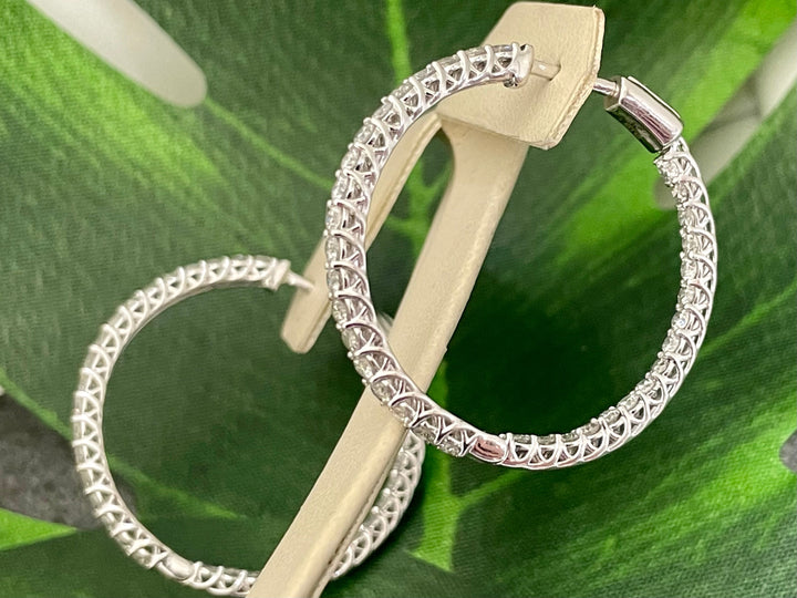 3ctw Round Brilliant Diamond Inside-Out Hoop Earrings - locking backs detail