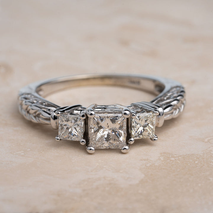  Princess Cut 3 Stone Engagement Ring