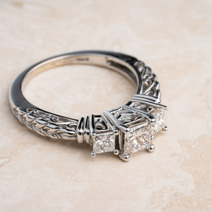  Princess Cut 3 Stone Engagement Ring