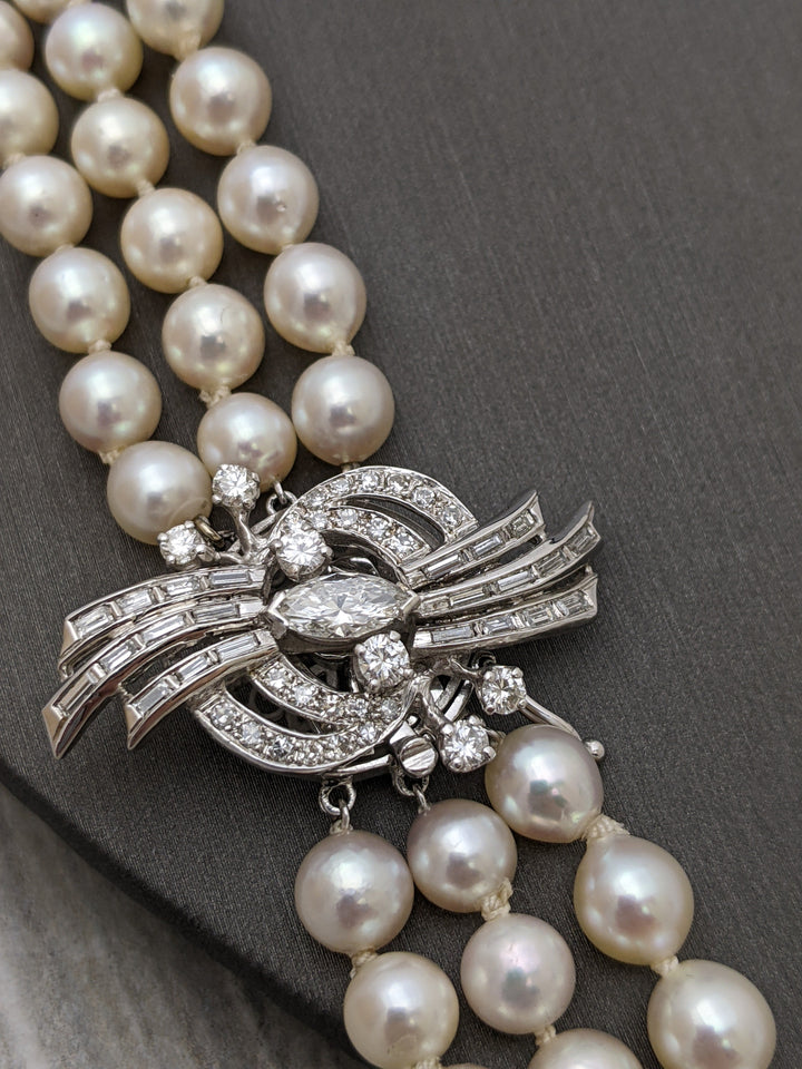 Pearl Strand Necklace with Diamond Clasp Vintage
