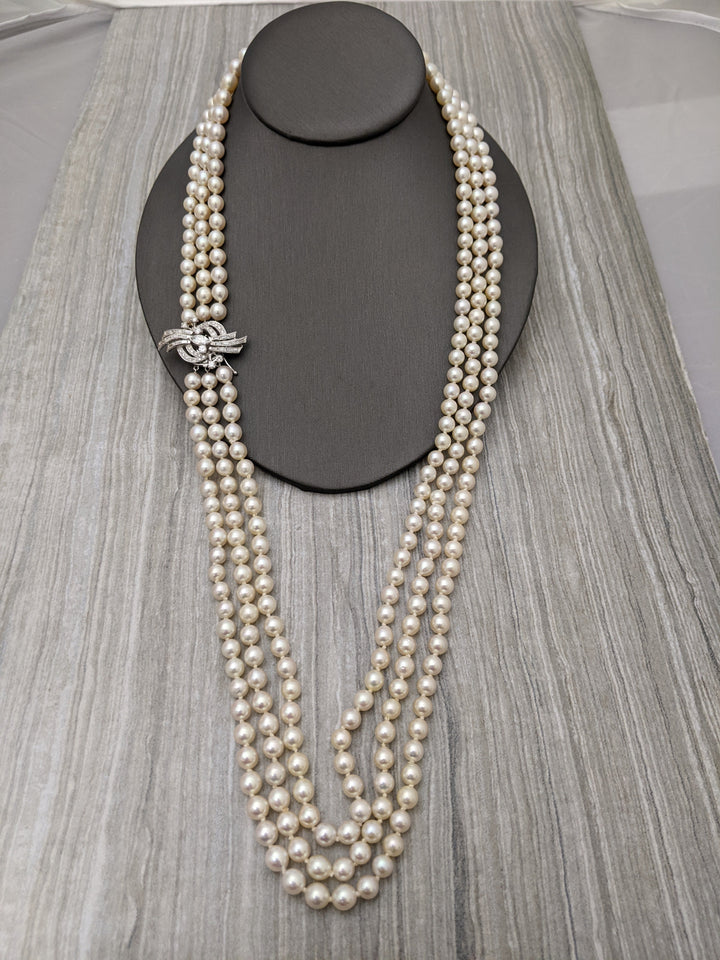 Pearl Strand Necklace with Diamond Clasp