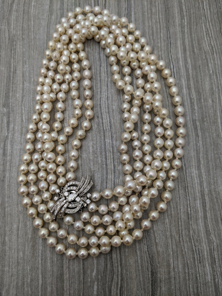 Pearl Strand Necklace with Diamond Clasp 30"
