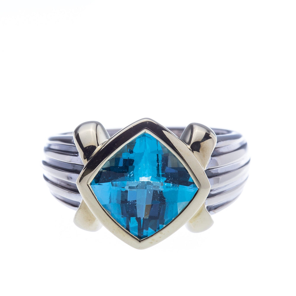 Ladies Blue Topaz Two Tone Fashion Ring 3.51CT BLUE TOPAZ 14K TWO TONE FASHION RING Blue Topaz Faceted Cabochon