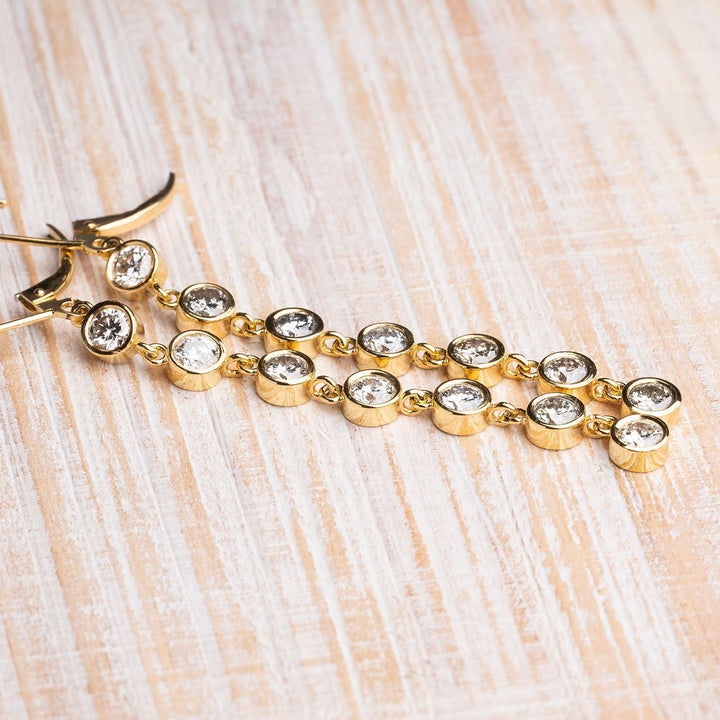 Statement Earrings Bezel Set Yellow Gold Diamond Earrings