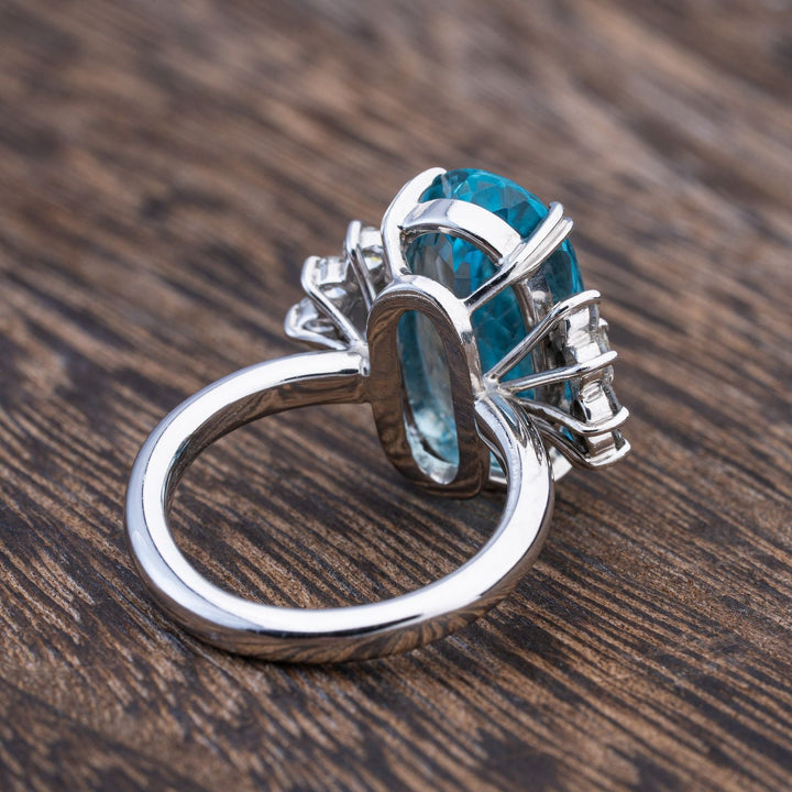 5.50 Carat Aquamarine 14k Ring white gold ring, with round and marquise accent diamond - Elite Fine Jewelers