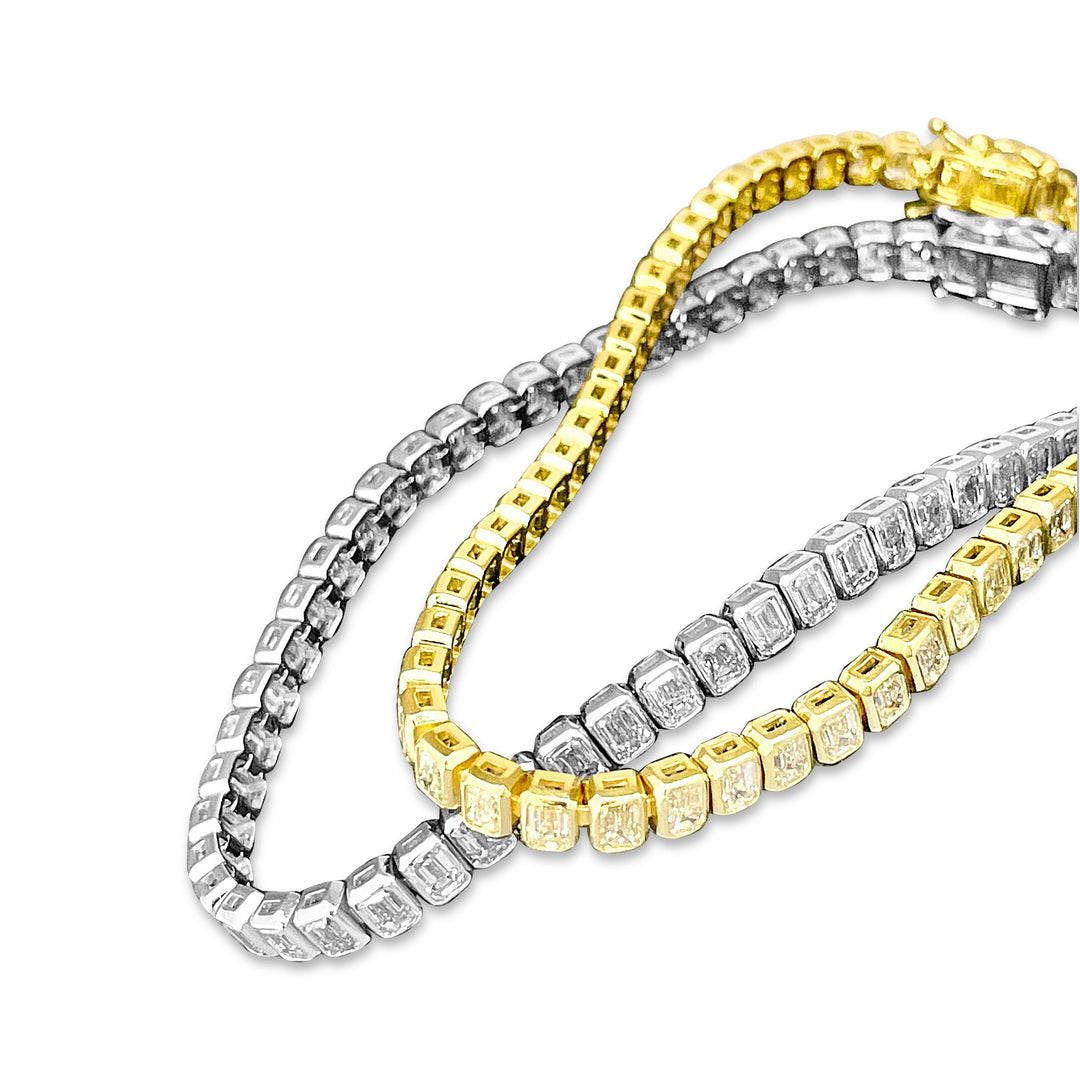 5.82ctw Emerald Cut Diamond Bezel-Set Tennis Bracelet in 14k Yellow Gold - Elite Fine Jewelers