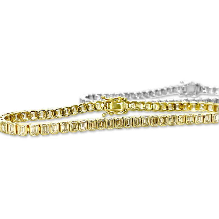 5.82ctw Emerald Cut Diamond Bezel-Set Tennis Bracelet in 14k Yellow Gold - Elite Fine Jewelers