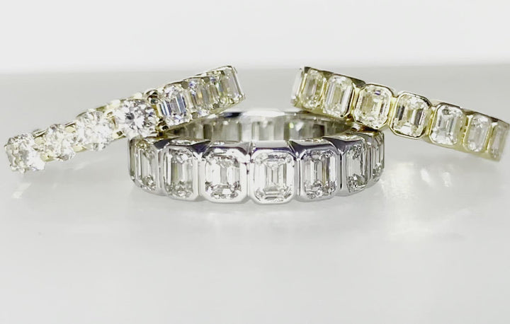 The Duo Emerald Cut and Round Brilliant Diamond Eternity Band in Yellow Gold