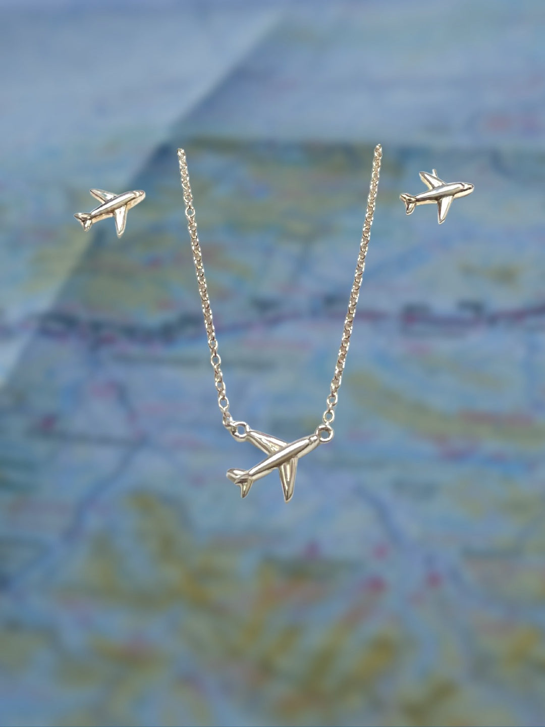 Matching sterling silver airplane earrings and necklace gift for pilot  or gift for flight attendant