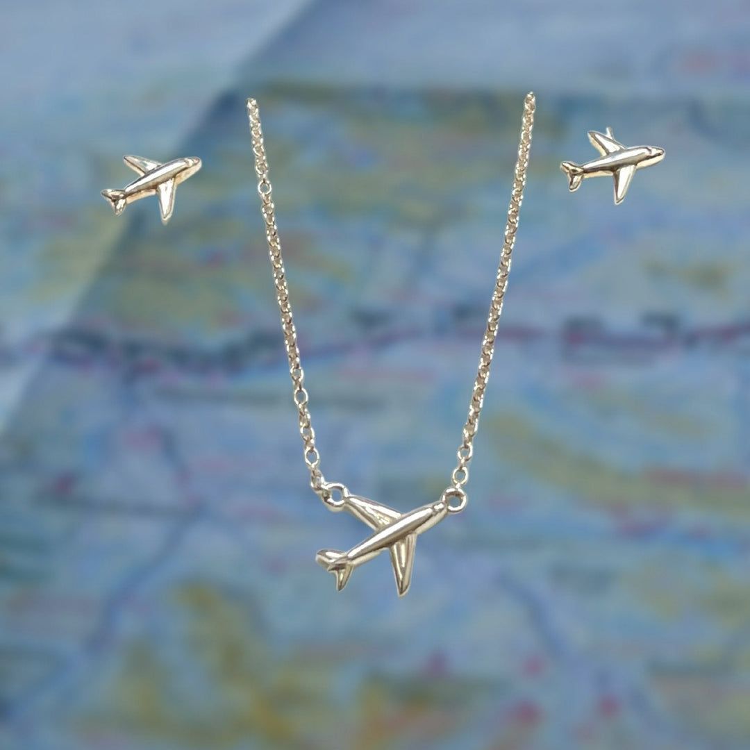 Aviator Dainty Airplane Necklace and Earrings - Elite Fine Jewelers