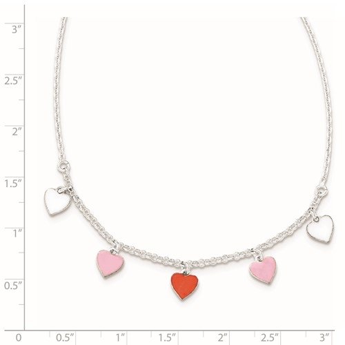 Children Heart Necklace with Pink Red and White Hearts Sterling Silver